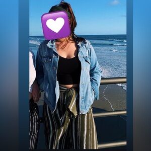 Green striped high waisted pants